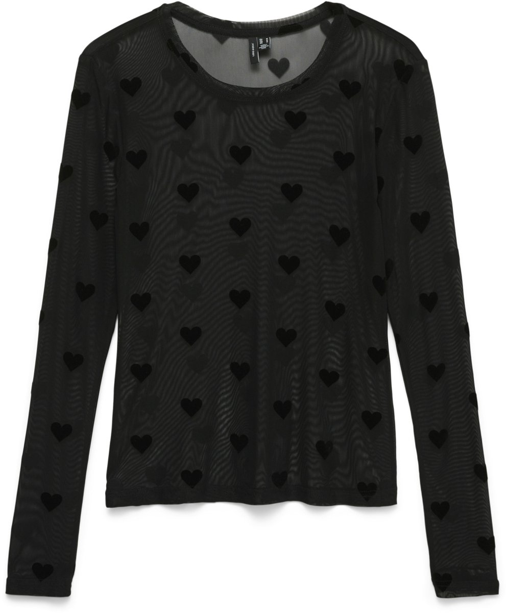 Vero Moda Top Vmlova Ls Mesh Top Jrs Noos 10340014 Blacl/heart Floc Dames Maat - XXL