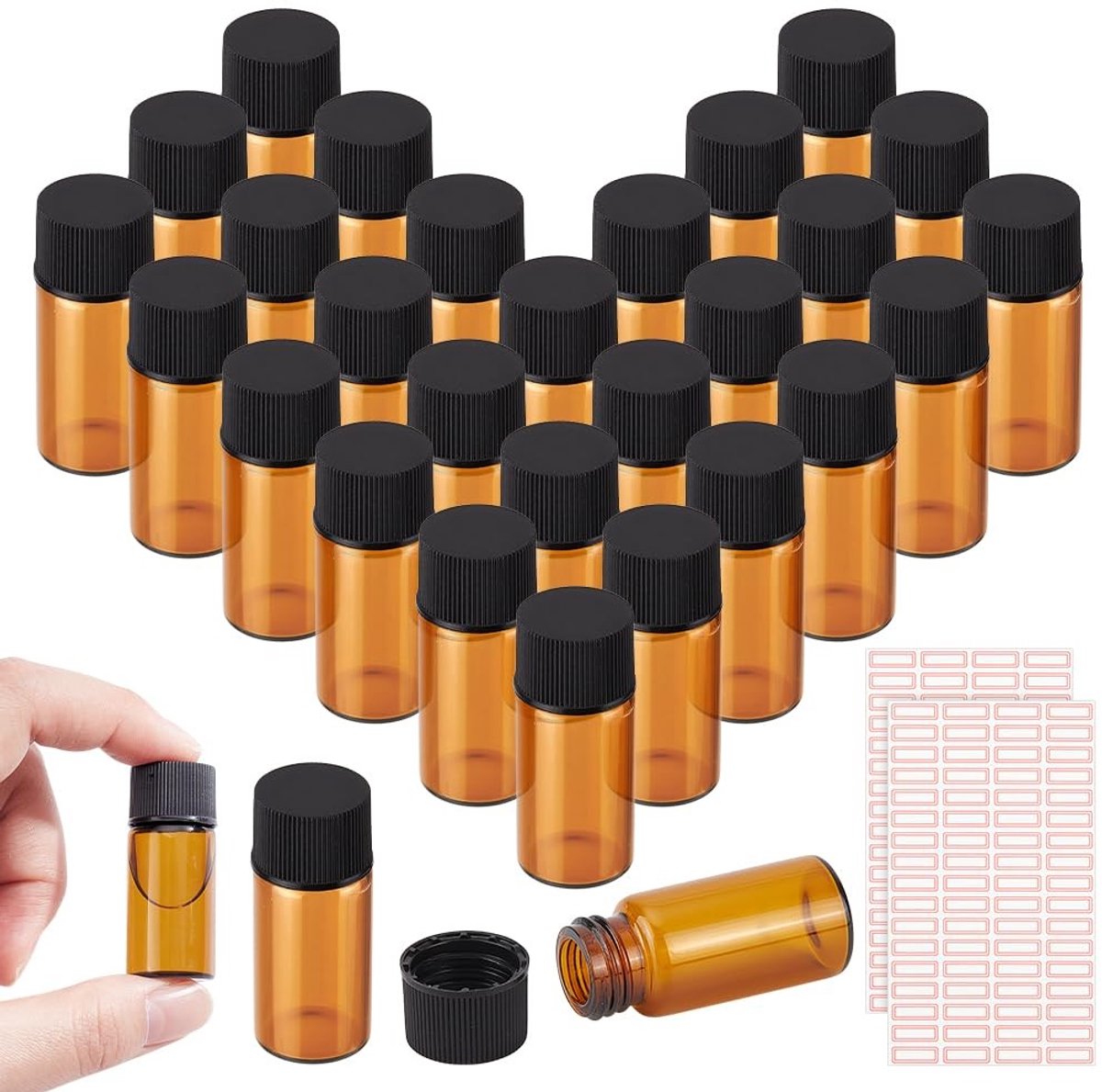 Solidchoice - Set van 30 Amber Glazen Flesjes van 5ml