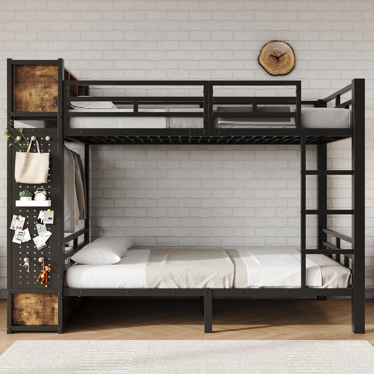 VVBV Stapelbed 120x200 cm - Opbergruimte, Met Lades, Ruimtebesparend, Met Planken - Zwart/Walnoot, Metaal