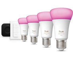 Philips Hue Starterspakket - E27 - met 4 Standaard lampen - Wit en Gekleurd Licht - Incl. Hue…