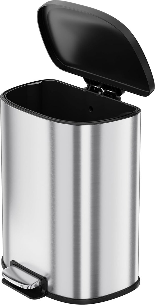 Roestvrijstalen vuilnisbak – 50 L/13 gal – Handsfree vuilnisbak – Deksel met soft-close-functie – Metalen keukenafvalbak – voor de woonkamer, het kantoor – Zilver