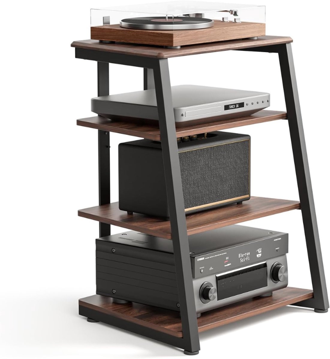 ZRNS® HiFi Meubel - Audio Kast - Opbergkast Hi-Fi - 4 Planken - Hout en Staal