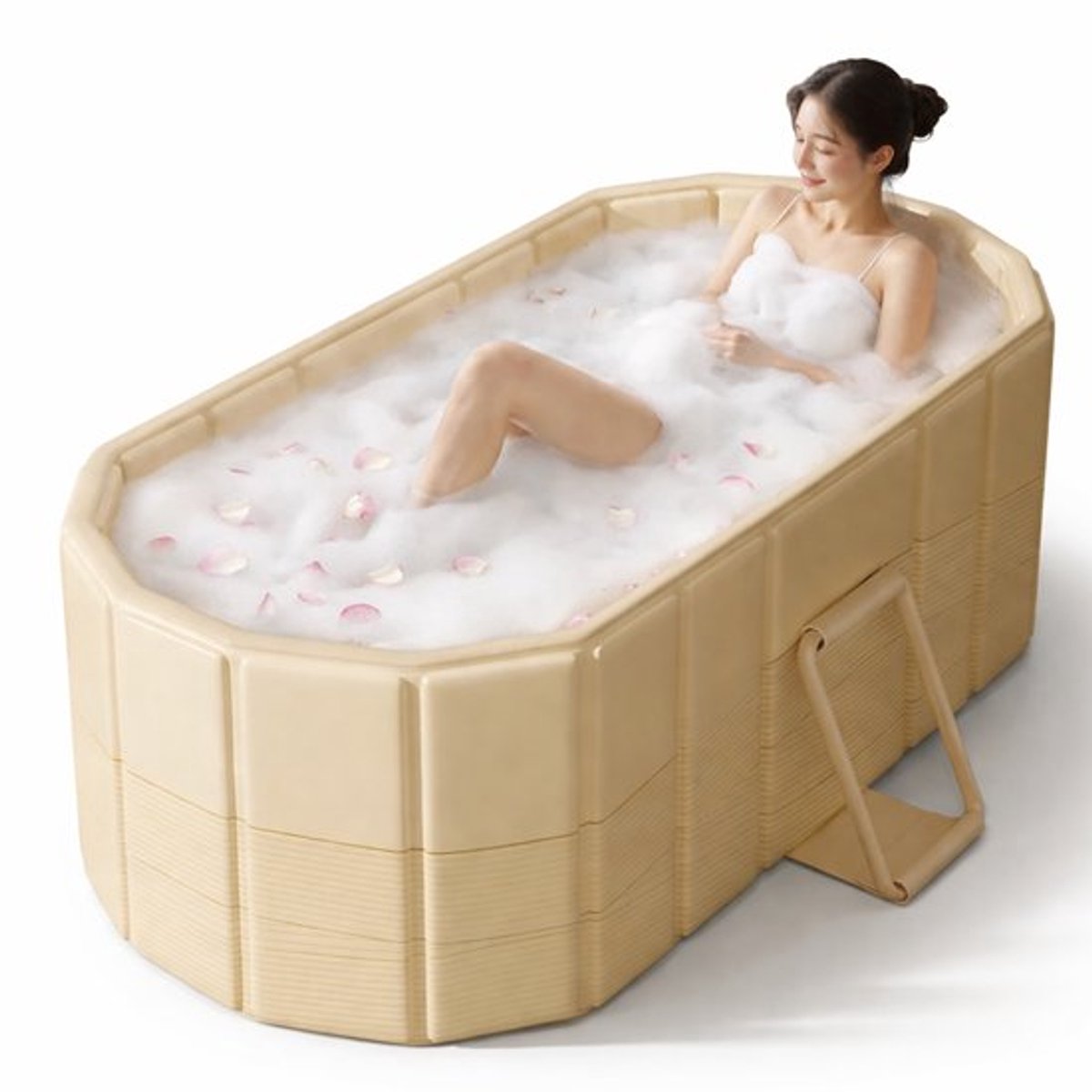 Popalino - Opvouwbaar Bad voor Volwassenen - Inklapbaar Ligbad - 150 cm - Met Afvoerslang - Voor Warm en Koud Water - Beige