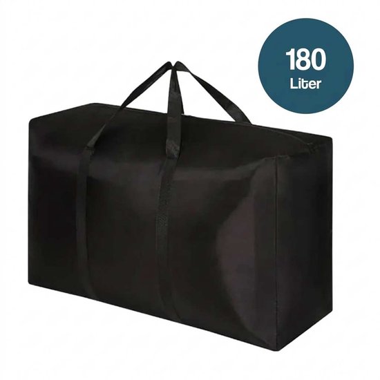 Zwarte opbergtas van 180 liter met handvatten.