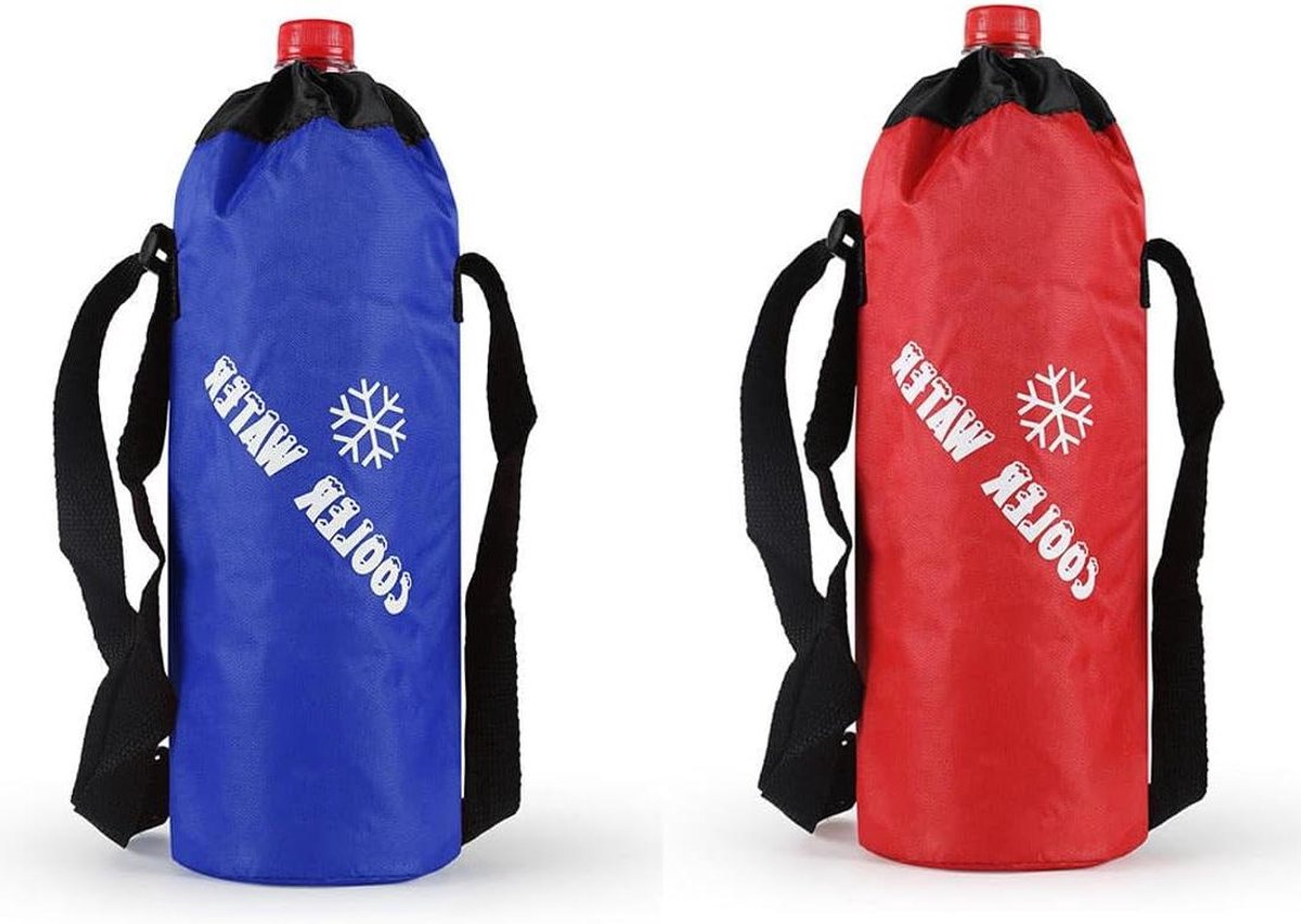 Koeltas Fles - Isolerende Tas - Dranken Koel Houden - Verstelbare Draagband - Tot 1.5 Liter - Rood Blauw