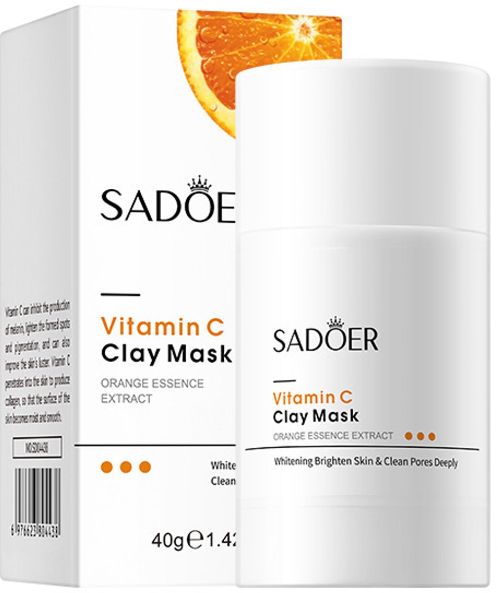 SADOER Vitamin C Clay Mask – Kleimasker met Vitamine C & Sinaasappelextract – 40 g