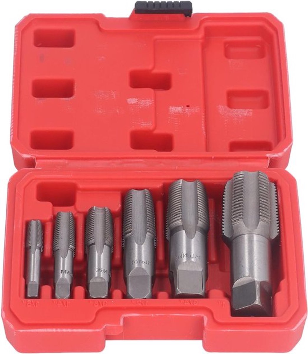 6-delige NPT pijp stapelset van koolstofstaal voor precisiedraad, inclusief 1/8, 1/4, 3/8, 1/2, 3/4 en 1 inch, ideaal voor loodgieters en mechanica