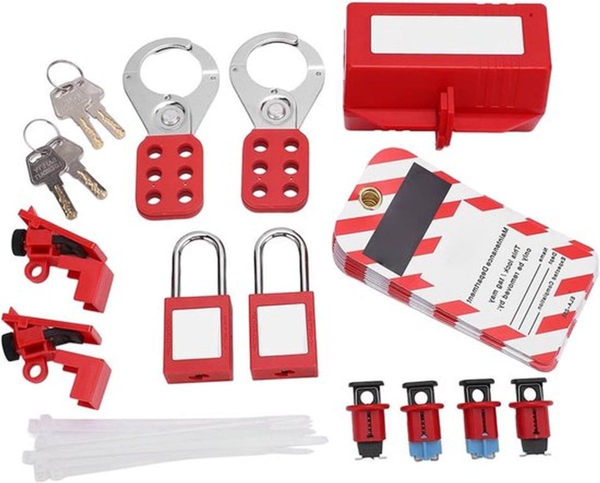 Complete Lockout Tagout Set voor Elektrische Circuitonderbrekers - Veiligheidsvergrendeling, Eenvoudig in Gebruik, Inclusief Opbergzak voor Industrie en Chemie