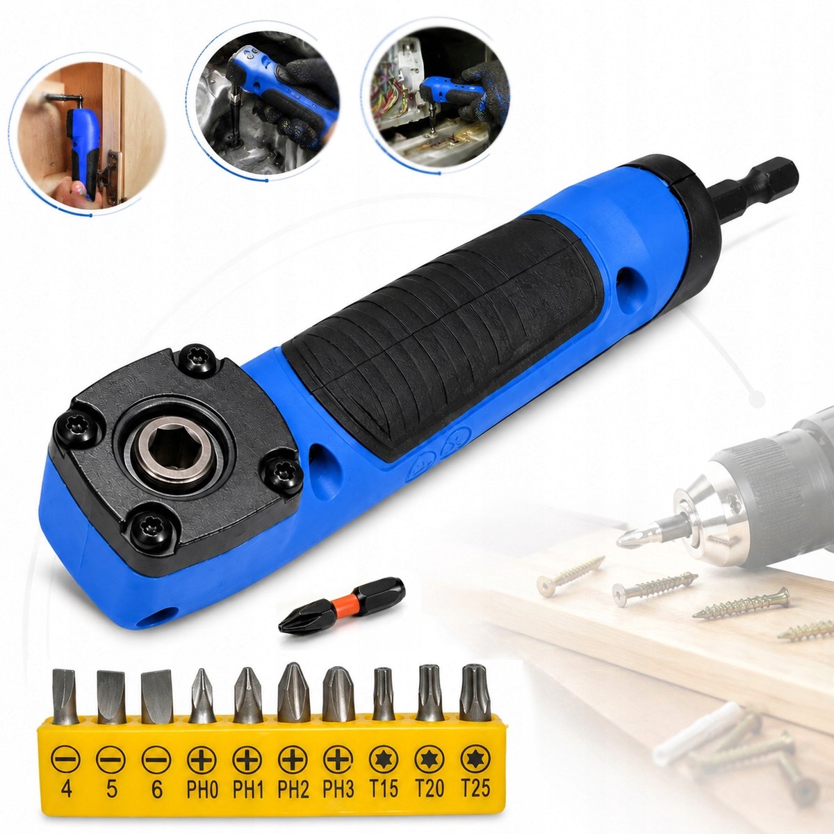 Merkloze Haakse Adapter voor Schroefmachines met Bitset