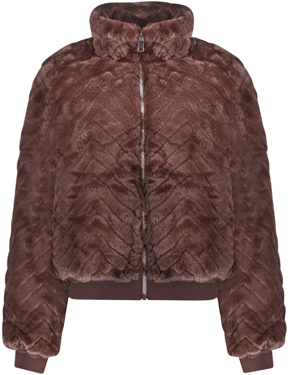 Geisha Jas Teddy Jack Met Hoge Kraag En Zigzag Patroon 69526 19 Dark Brown Dames Maat - XS
