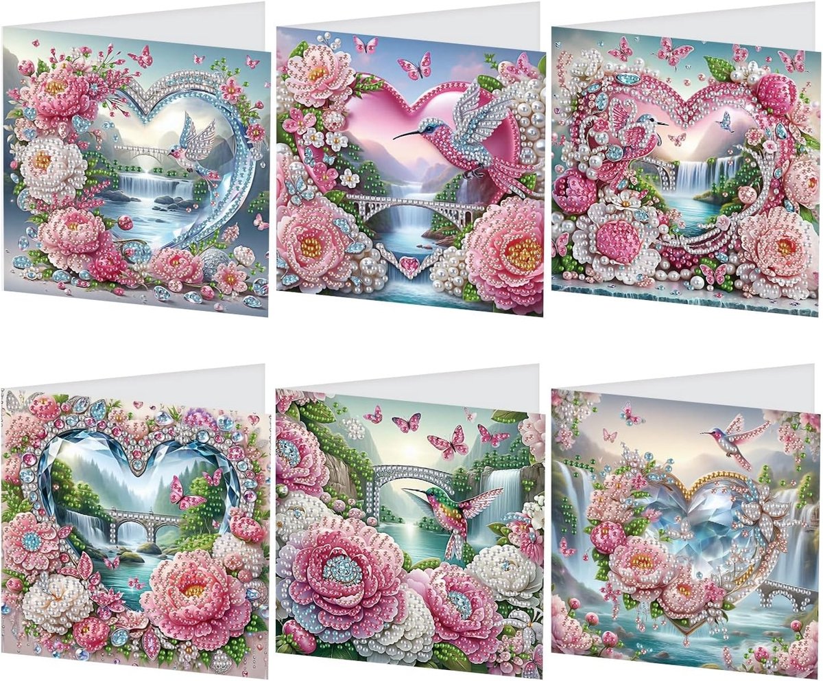 Doe-het-zelf wenskaarten - A6 - 5D Diamantschilderij - Creatieve Set voor Verjaardags- en Jubileumkaarten