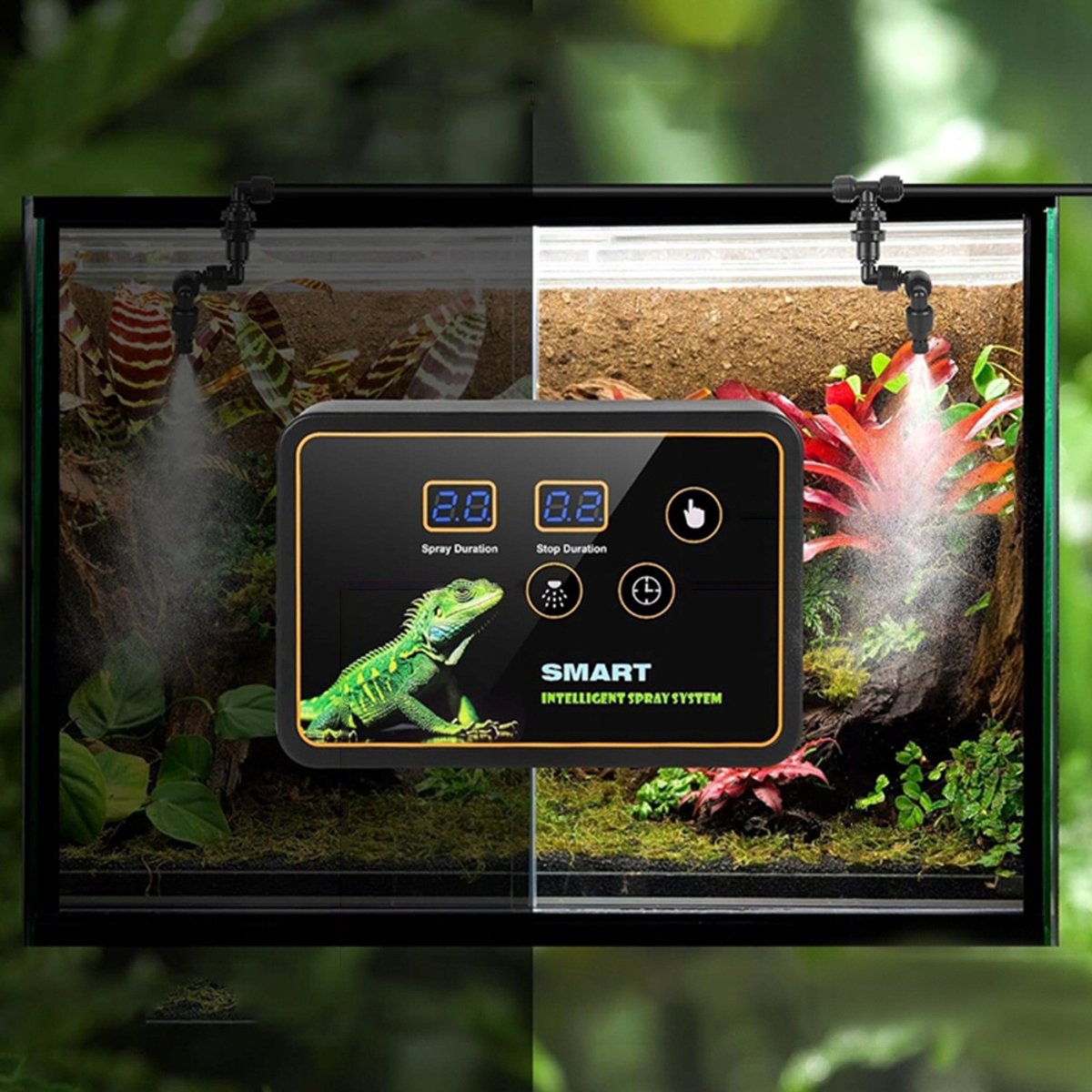 Terrarium Sproeisysteem - Intelligente Luchtbevochtiger voor Terrarium - Terrarium Bevochtiger - 360° Sproeiers & Timer & 5m Slang - Voor Reptielen & Amfibieën & Planten thumbnail 3
