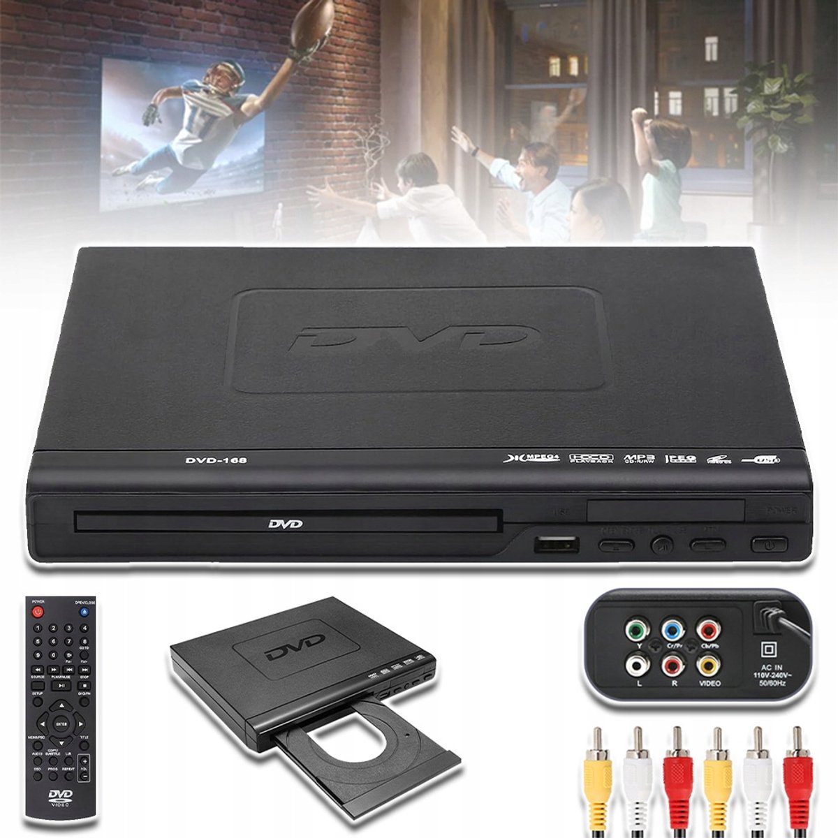 1080P DVD-Speler Met USB 3.0/2.0 En Afstandsbediening - Regiovrij Speelt DVD/CD/VCD Af Compact Ontwerp - Perfect Voor Een Filmavondje Op School in De Studentenkamer of Slaapkamer - Zwart