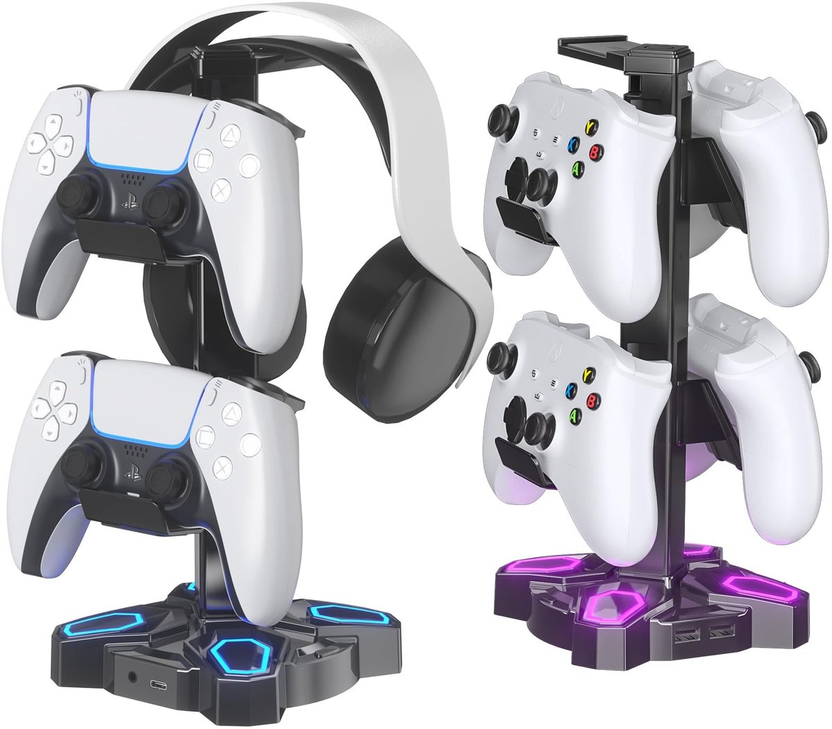 Solidchoice - RGB Koptelefoonhouder met 9 Lichtmodi en USB-poorten