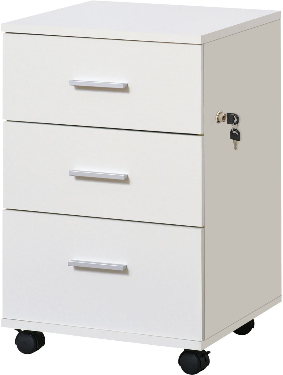 Bureaulade met 3 lades - opbergkast met wieltjes - houten - wit - 40 x 40 x 61,5 cm