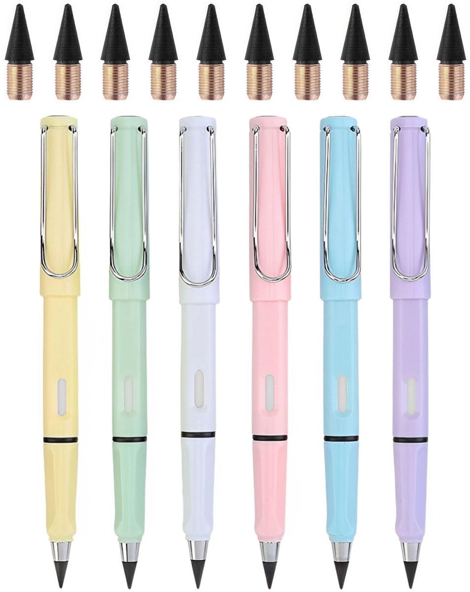 Solidchoice - 6 Stuks Inkless Pencils met 10 Vervangbare Nibs voor Creatief Schrijven