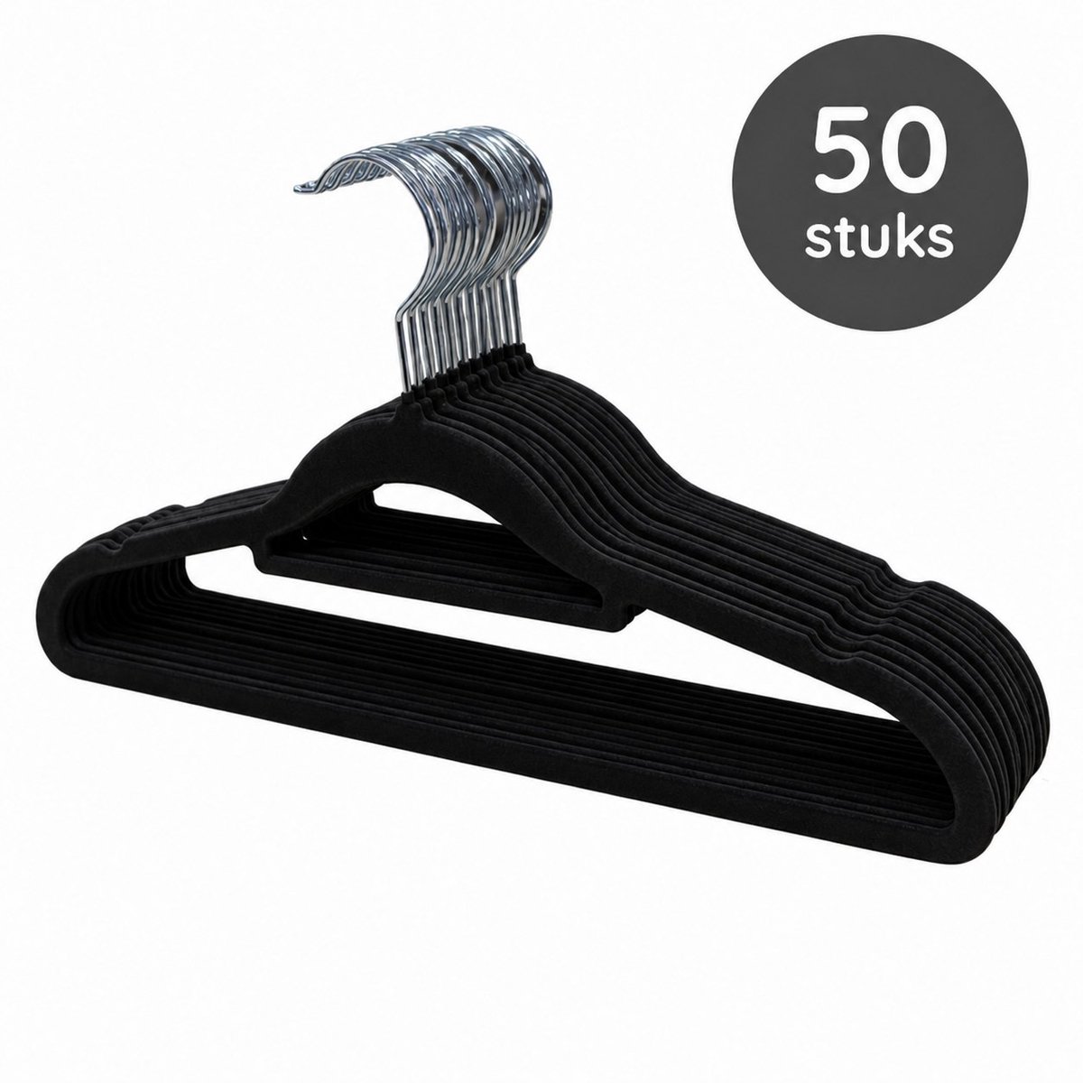Eleganca Kledinghangers - 50 Stuks - Kleerhanger - Ruimtebesparend - Kledinghanger Met Broeklat - Anti-Slip - Kunststof - Zwart
