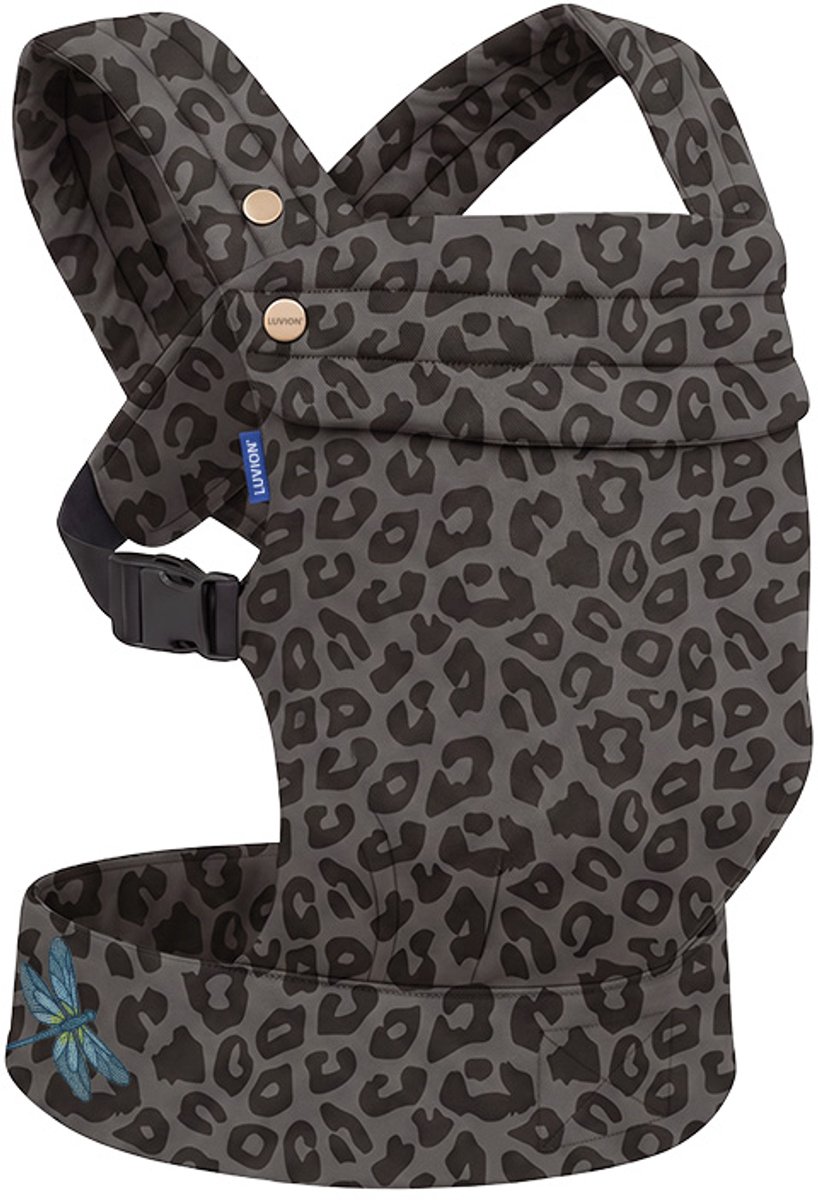 LUVION® Baby carrier MILANO Grey Leopard - Draagzak Baby - Ergonomische Buikdrager en Rugdrager - OEKO-TEX® Katoen - Grijs met Luipaard Patroon