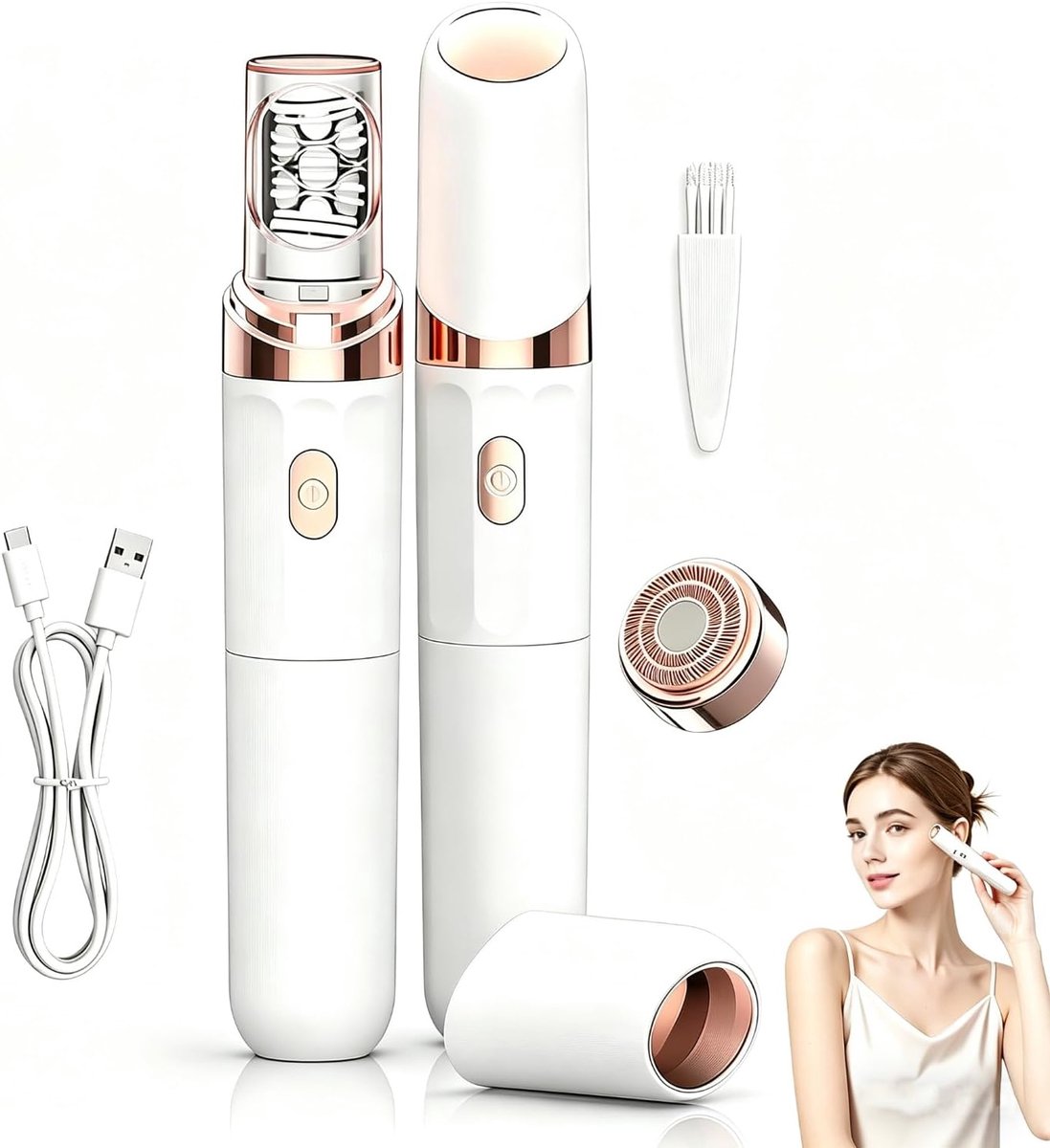 Epilator - Scheerapparaat - Gezichtsepilator voor Vrouwen - 2‑in‑1 Elektrische Epilator met Led‑lamp - Effectief Haarverwijdering - voor Gezicht, Benen, Armen, bikinilijn en Oksels