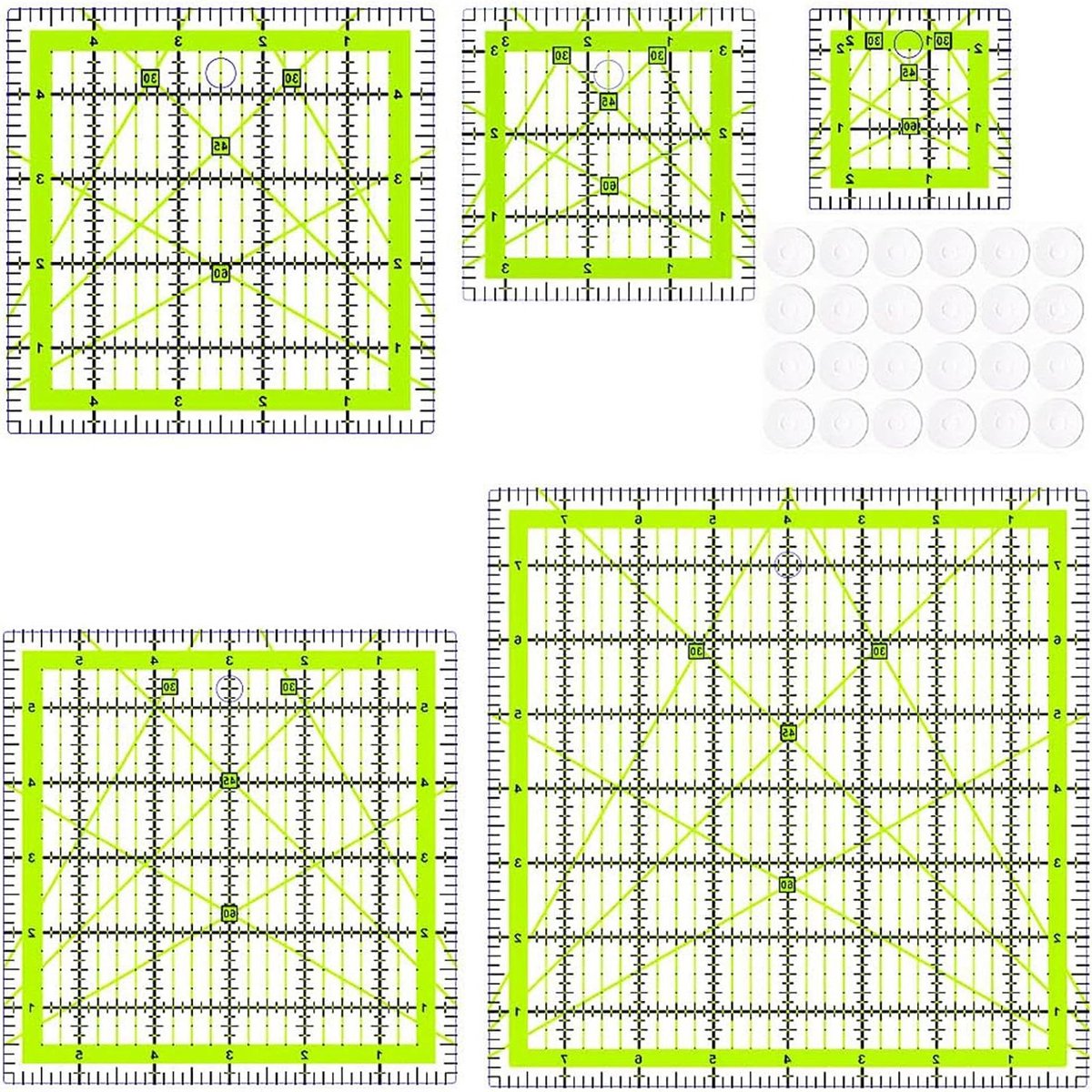 Quilt Liniaal Set - Patchwork Tekenhulp - Precisie Naaien - Inclusief Antislip Stickers - 5 Stuks - Geel