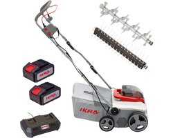 IKRA 3-in-1 accu-verticuteermachine en gazonbeluchter IAVL 2-2040, 40 cm werkbreedte, Werkdiepte +12 tot -3 mm, 40l opvangzak, 2 x 20V (4,0 Ah) accu’s & snellader