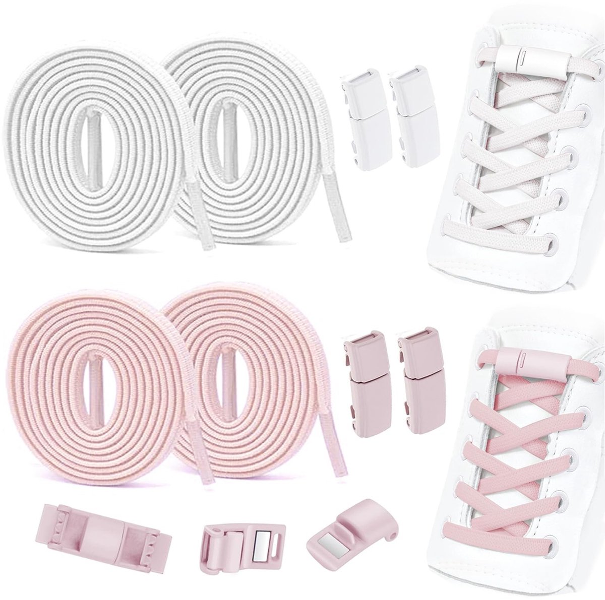 Solidchoice - 2 Pairs Elastische Veters zonder Knoop voor Kinderschoenen en Sportschoenen