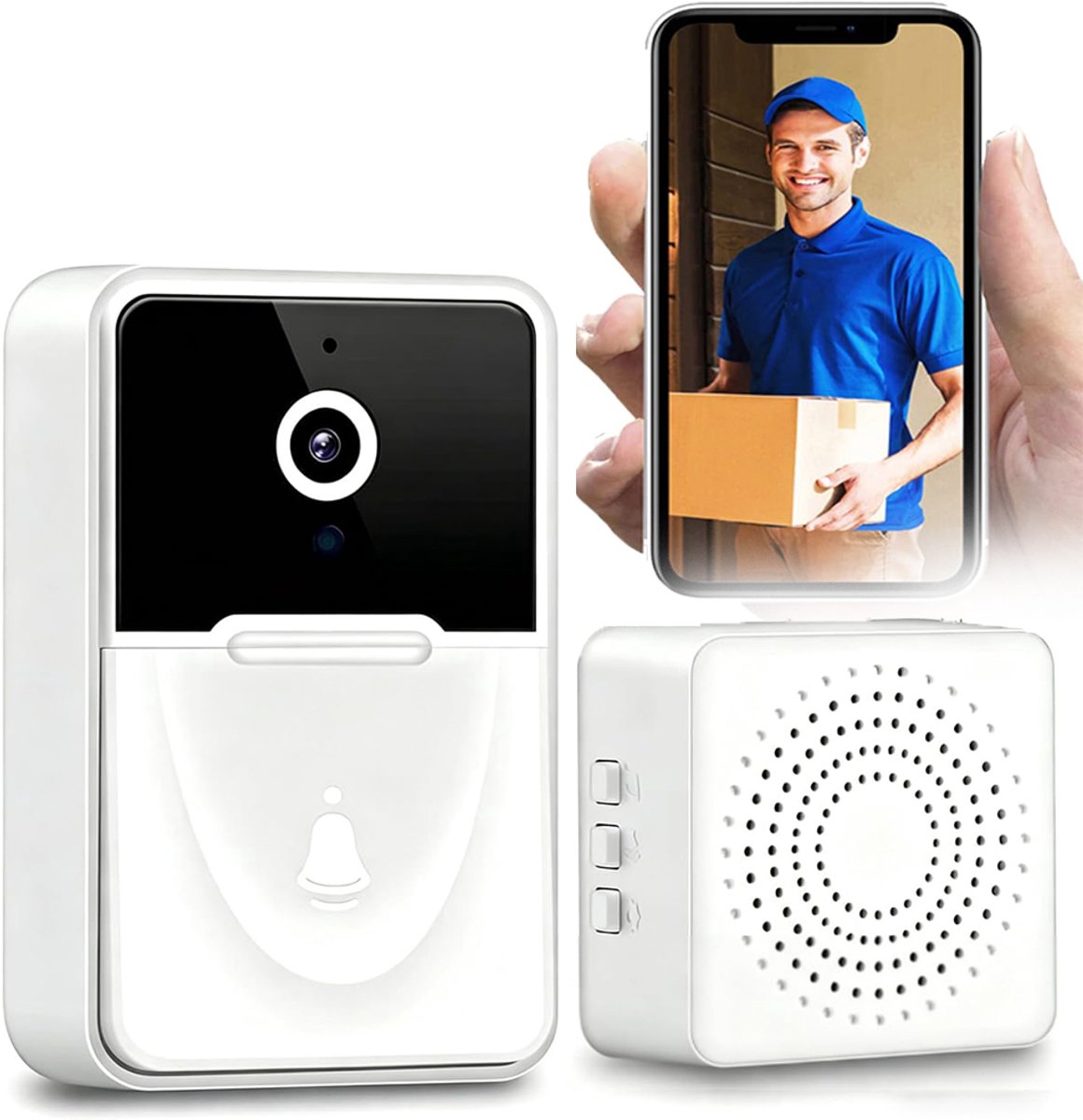 Draadloze Deurbelcamera Met 480p En Infrarood Nachtzicht - Tweewegs Audio Bewegingsmeldingen App-Bediening - 400mAh Snelle Installatie - Ideaal Voor Appartementen En Huizen
