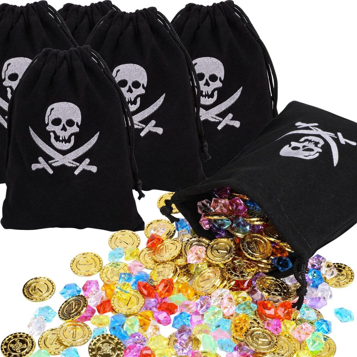 Solidchoice - Piratenschat Set met 60 Gouden Munten en 120 Piraten Edelstenen