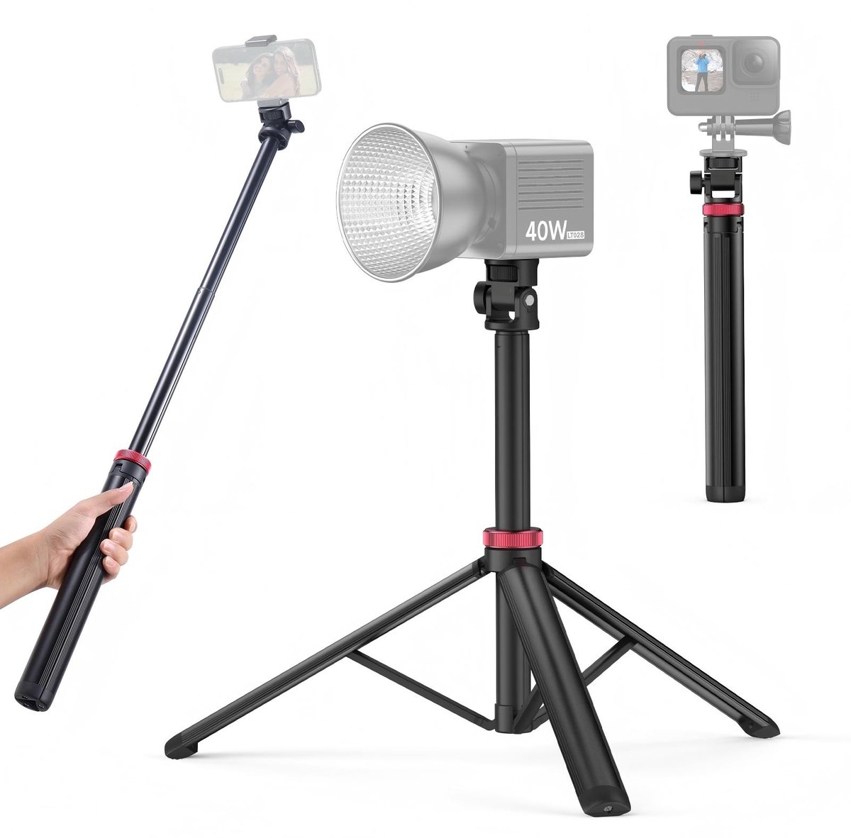 Namajunas - Telefoon Statief - 210 cm - Tripod Smartphone - Zwart - Camera Statief - Telefoonhouder - Tripod Iphone - Statief Telefoon - Action Camera Statief - Verstelbaar - Voor smartphone & (actie)camera