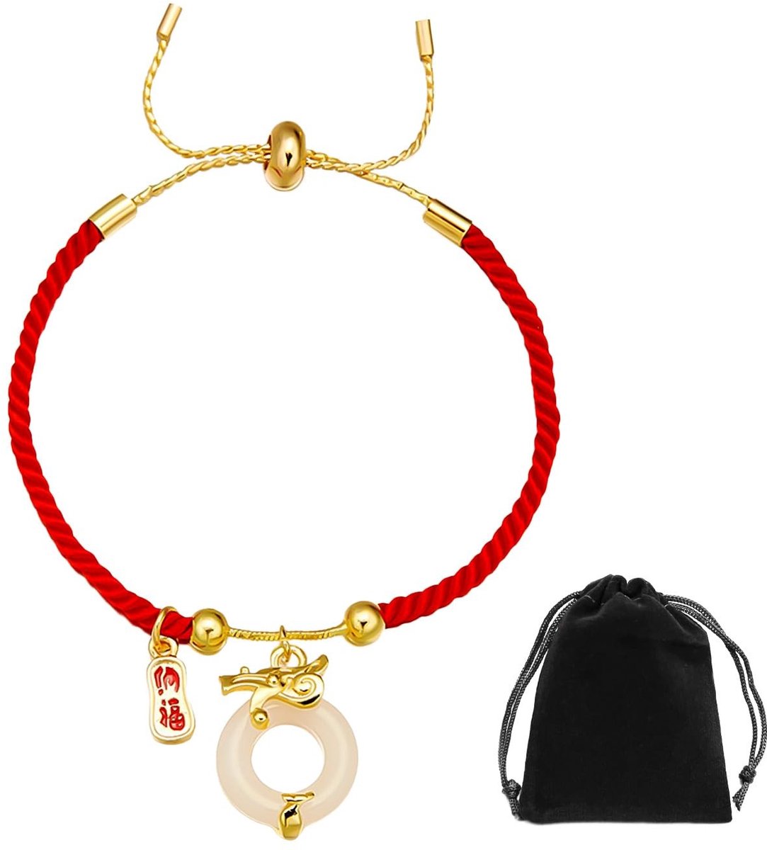 Solidchoice - Rood Touwarmband met Zwarte Opbergzak