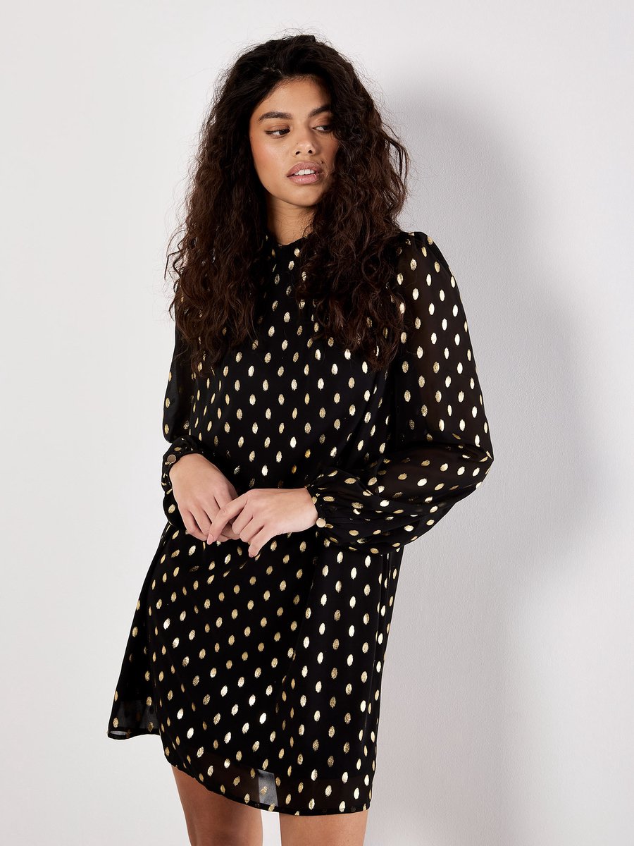 Gold Foil Spot Shift Mini Dress