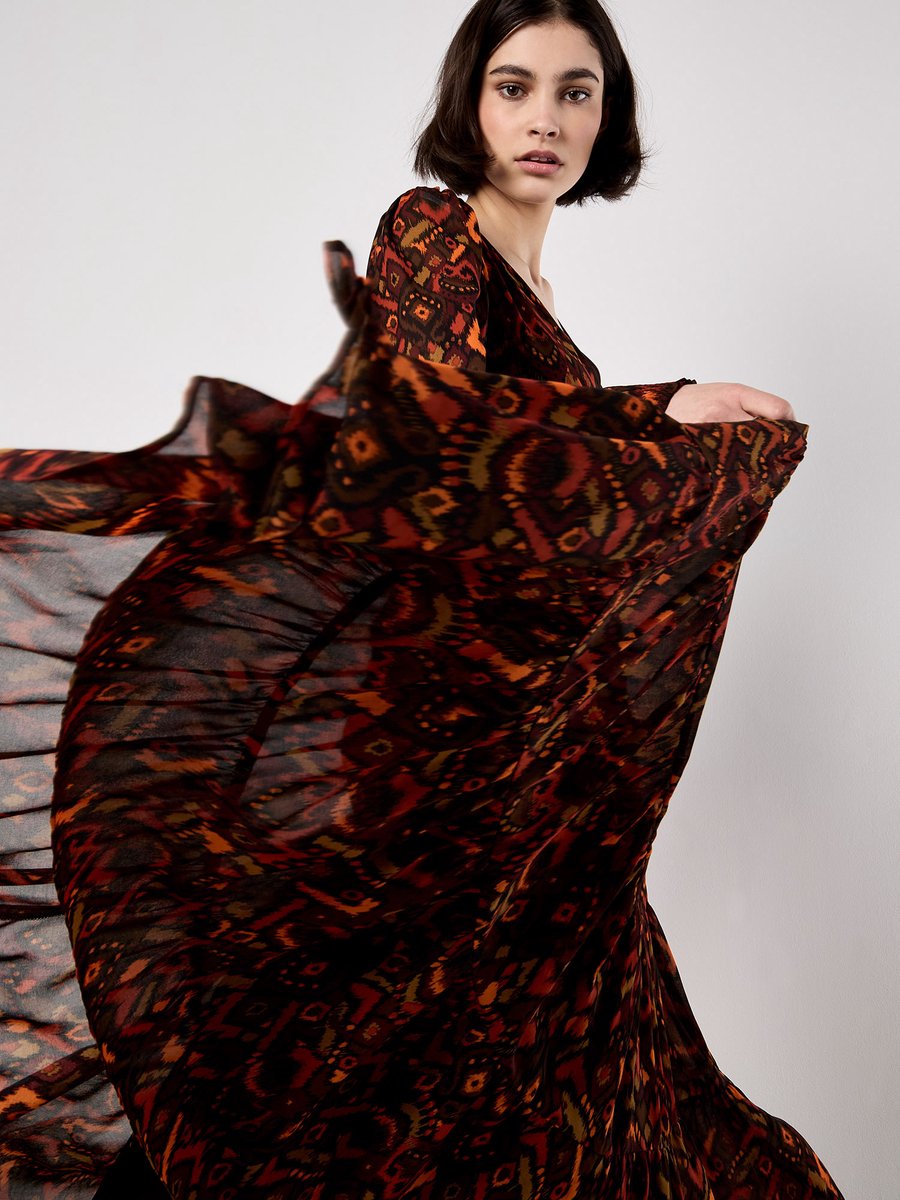 Ikat chiffon maxi-jurk met lagen