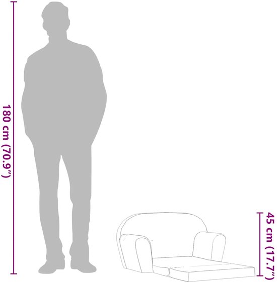 vidaXL Loungestoel Kinderen Grijs - Uitklapbaar - Hoogwaardig Textiel - PU-schuim - 78 x 35 x 46 cm - Polyester - Kinderstoel van Vidaxl — afbeelding 3