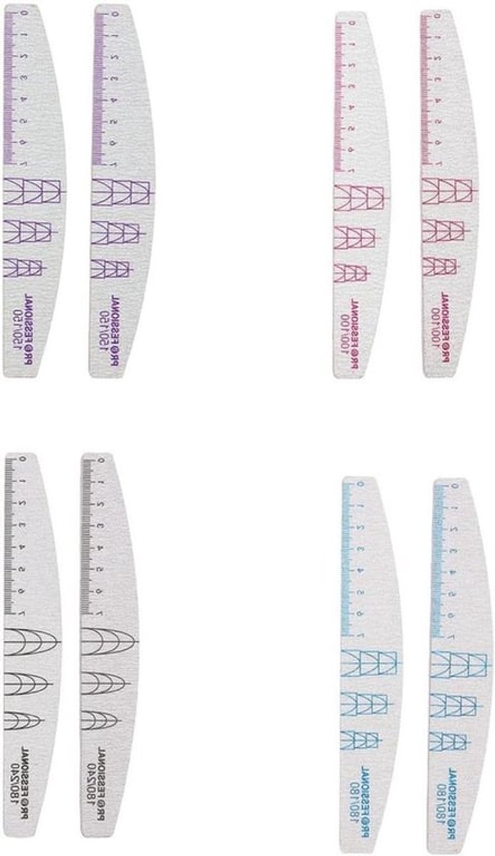 Nagelvijlstrips set van 8 stuks met 100/150/180/240 korrelgrootte voor manicure en pedicure