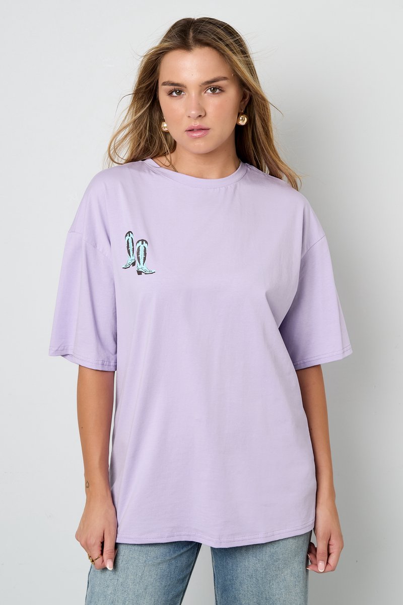 T-shirt Cowboy laars - Maat L - Paars - Katoen, lekker luchtig - Baggy style - Damesdingetjes