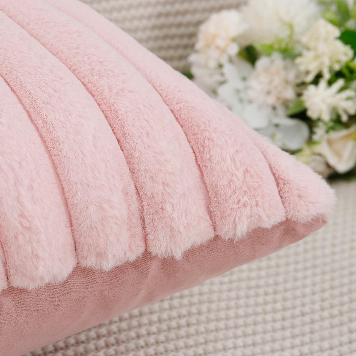 COVREO Kussensloop 30 x 50 cm roze velours, set van 2 met ritssluiting
