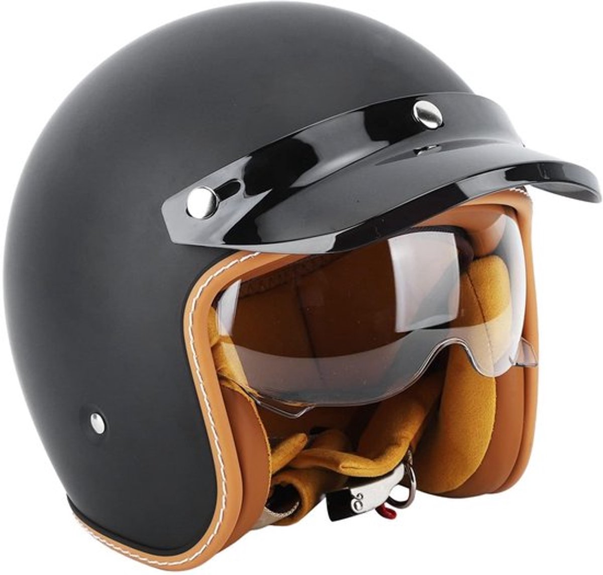 Motorhelm Hoog Comfort - 3/4 Jethelm - Elegant Uiterlijk - Matzwart - Afneembare Voering - Geschikt voor Hoofdomtrek 55-62 cm - Motorfietshelm