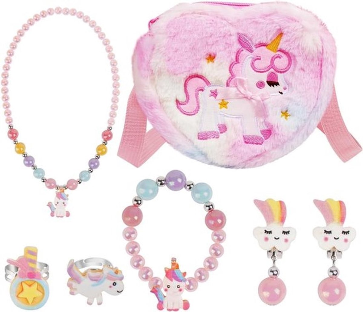 Crossbody Tas met Sieraden Set voor Kinderen, Prinses Rolspel, Ketting, Armband en Oorbellen