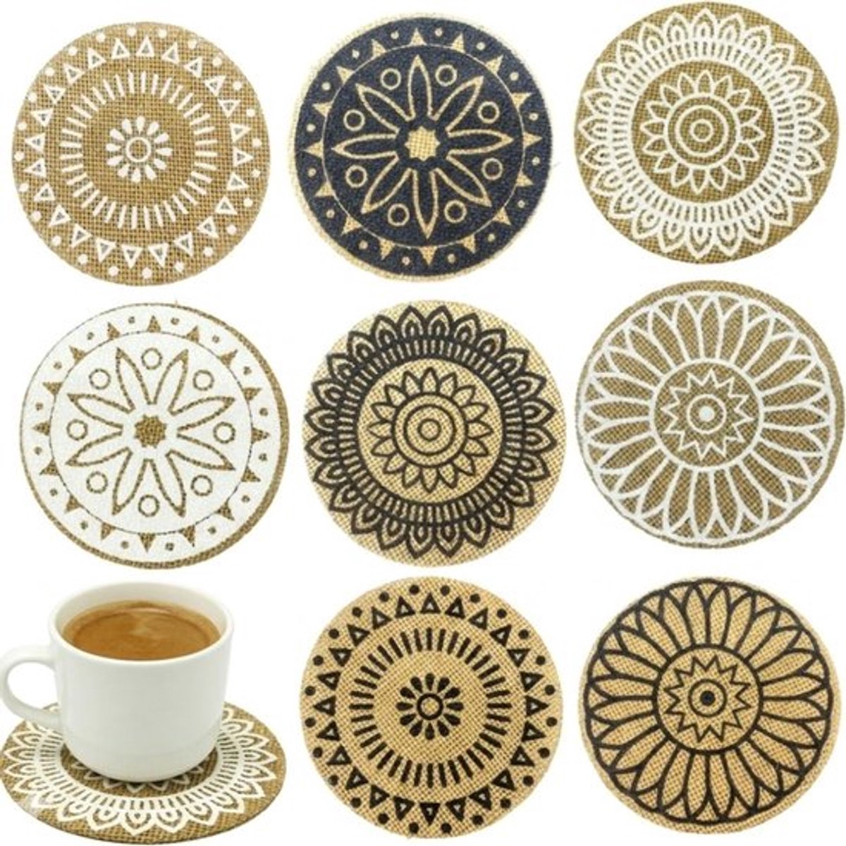 Onderzetters voor glazen in katoen en linnen, 8 stuks, antislip en lichtgewicht, ideaal voor thuis, restaurant en kantoor, 12 cm, gepersonaliseerde decoratie en cadeau-ideeën