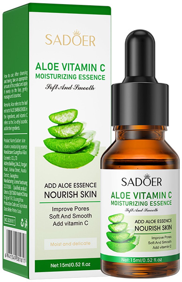 SADOER Aloe Vitamin C Moisturizing Essence – Gezichtsserum met Aloë Vera & Vitamine C – 15 ml