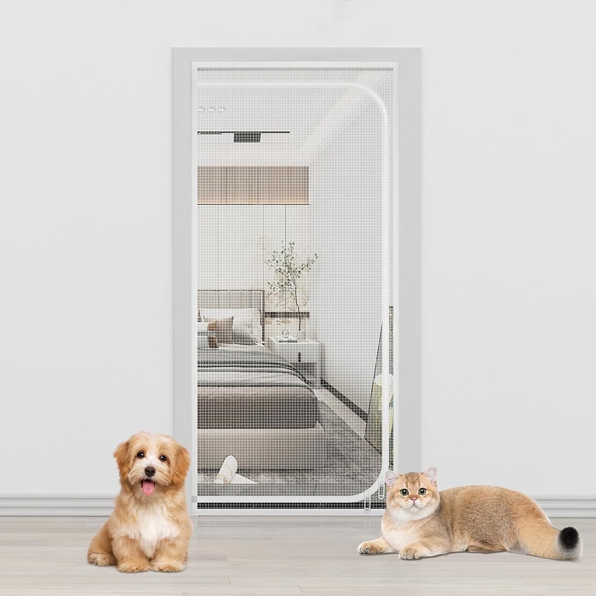 Vliegengaas voor Katten - Wit - 100 x 210 cm - Versterkt Gaas met Ritssluiting - Voor Veiligheid van Huisdieren