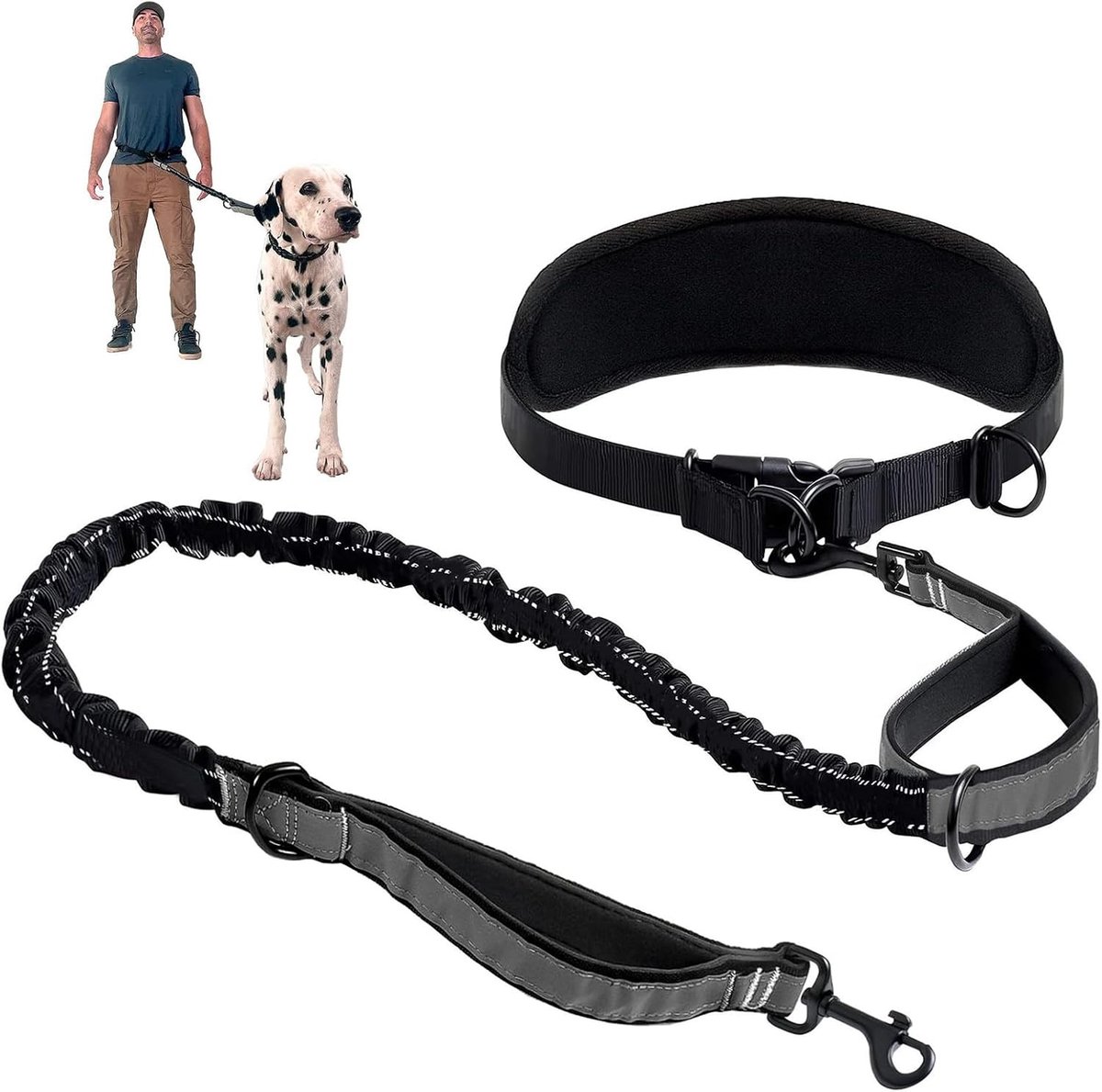Joggingriem voor Honden - Zwart - Tot 150 cm - Duurzaam en Ergonomisch - Voor Middelgrote en Grote Honden