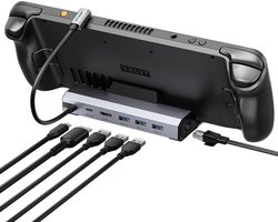 JSAUX 6-in-1 Docking Station voor Steam Deck / ROG Ally / Legion Go - HDMI 2.1 4K@120Hz - 100W PD - Gigabit Ethernet - Grijs - HB0603S