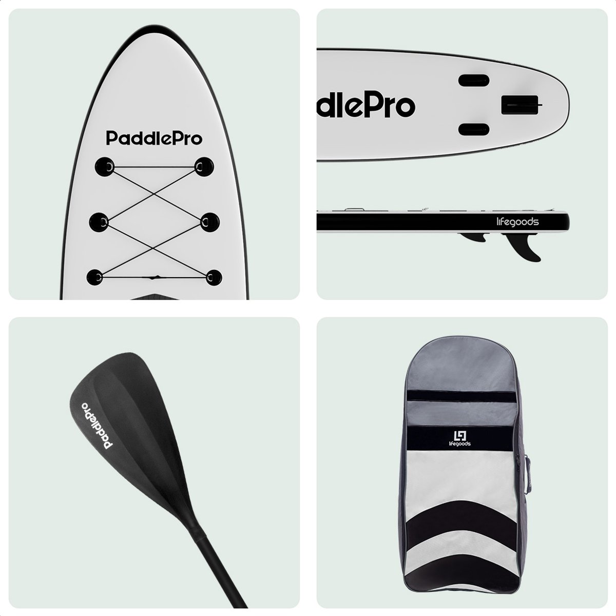 LifeGoods PaddlePro SUP Board - Opblaasbaar Paddle Board - Complete Set - Max. 150KG - 320x81cm - Wit/Zwart – foto 8