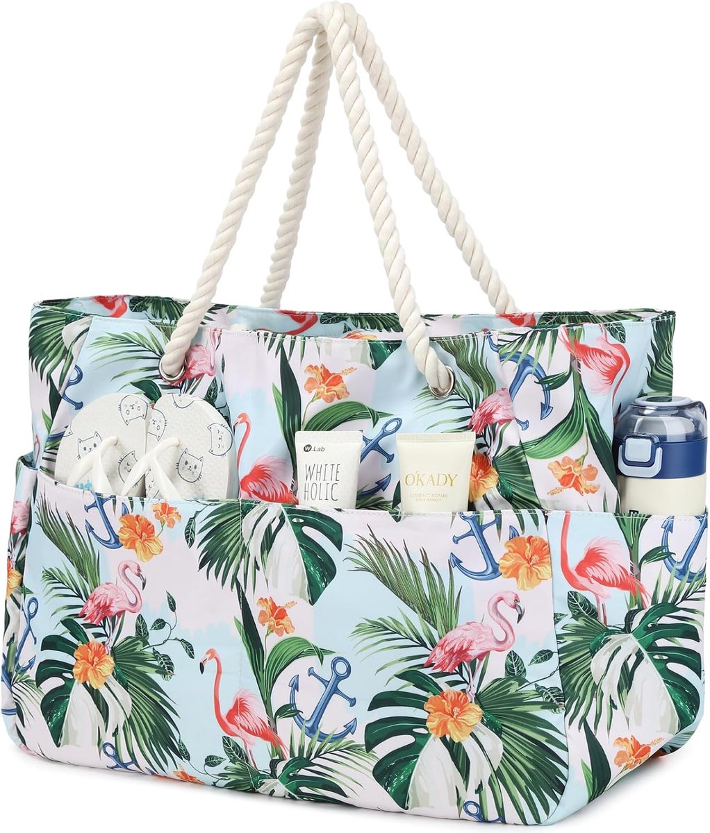 Suweir Beach Bag Large Bath Bag XXL Family with Zipper Women Beach Bag with Wet Bag Waterproof Shopper Tote Bag Sauna - ShopVlot