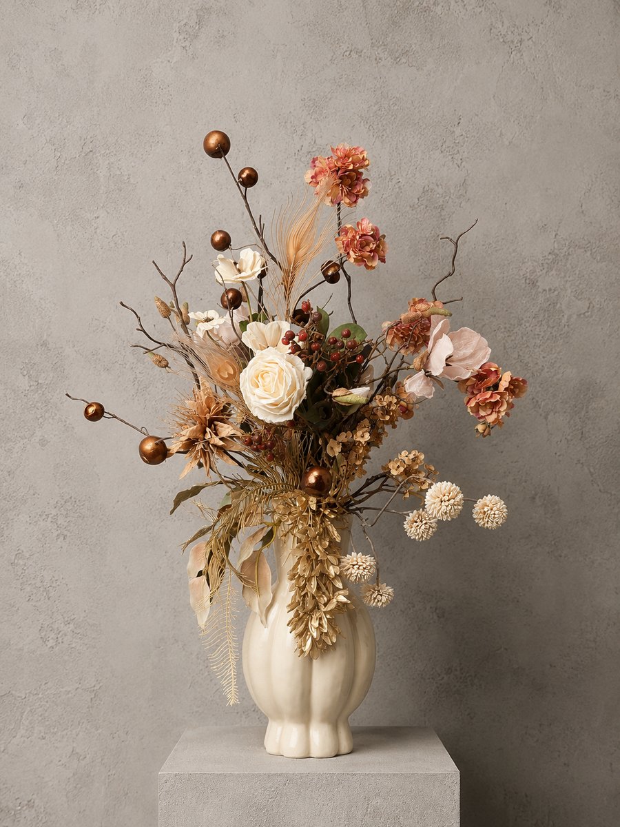 Kunstboeket Nude Elegance Large - Kunstbloemen met Vaas - 75 cm - Seta Fiori
