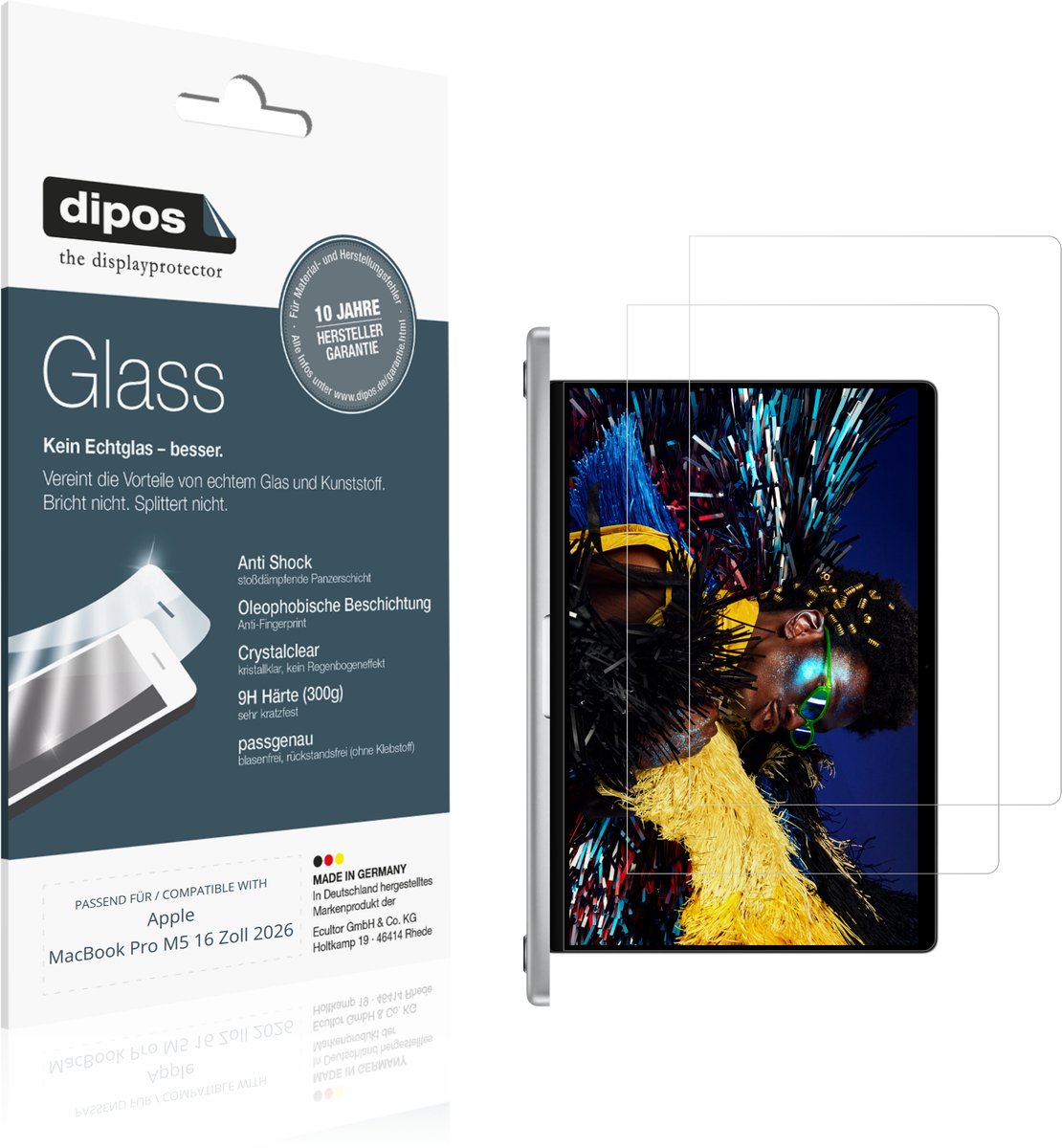 dipos – 2x Pantserfolie geschikt voor Apple MacBook Pro M5 16 Zoll 2026 | 9H Screenprotector