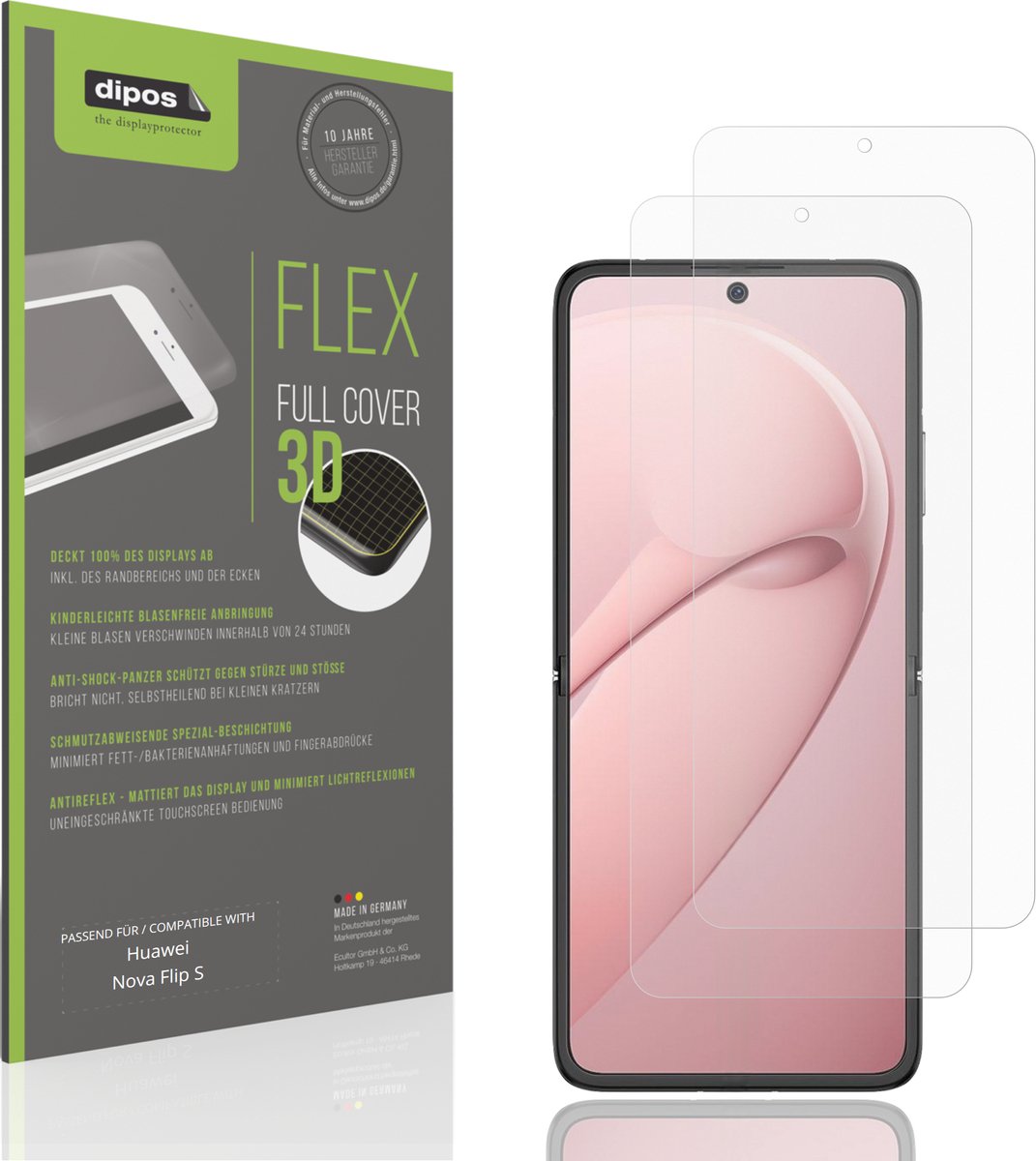 dipos FLEX – 2x Matte Screenprotector geschikt voor Huawei Nova Flip S Innenseite | Volledige Schermbescherming | Case-Friendly