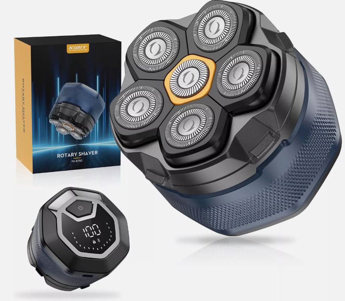 Elektrisch scheerapparaat - 6D scheerapparaat voor kaal hoofd - Magnetische kop - Trimmer voor mannen - Ronde behuizing - USB - Blauw