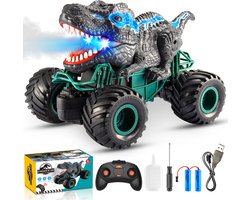 Wootoy Voiture Radiocommandée pour Garçons - Jouet Dinosaure - Monstertruck Cars Effet de Brume - Télécommande 2.4GHz LED - Intérieur & Extérieur 3 4 5 6 Ans